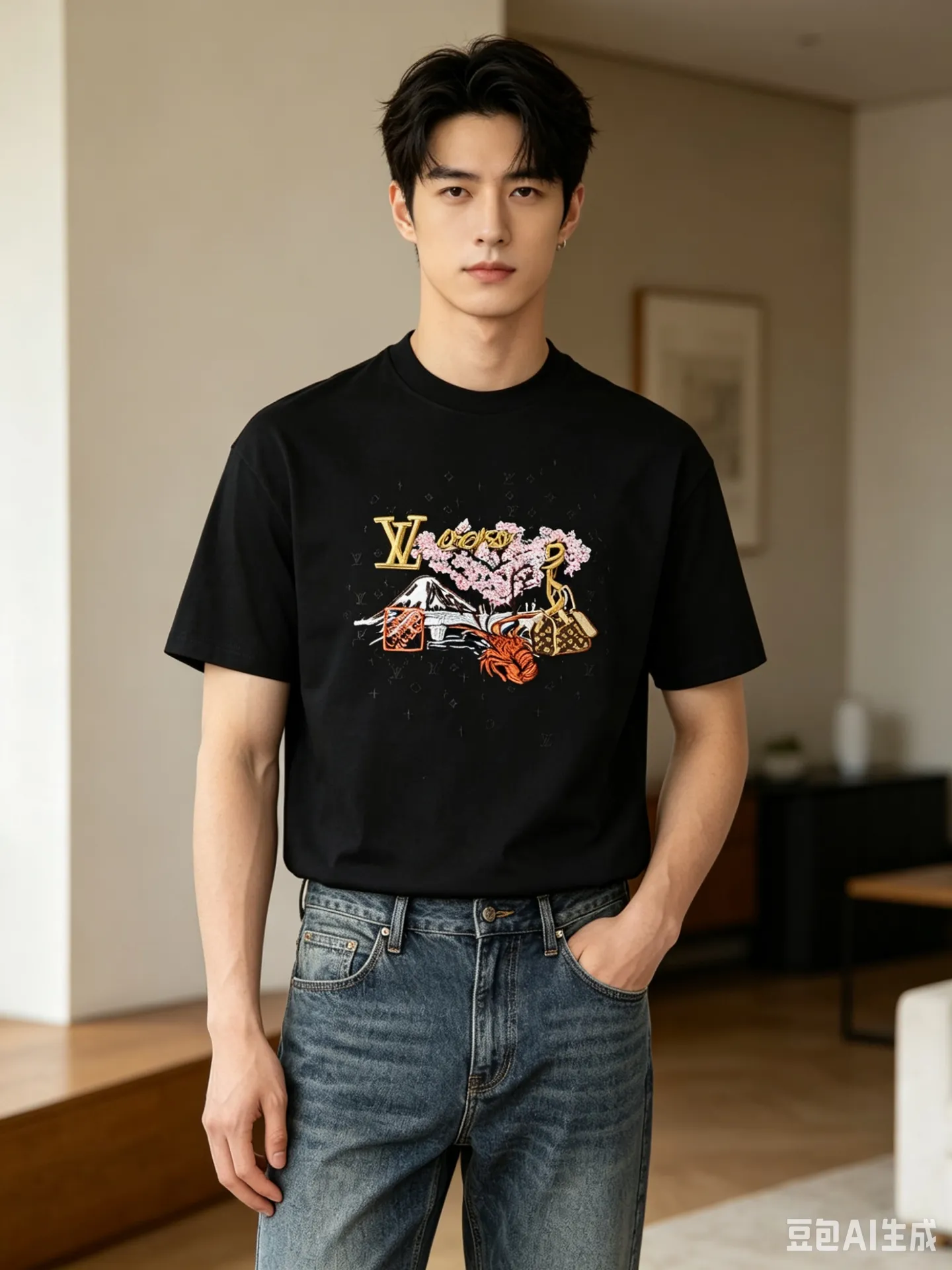 Louis Vuitton/Louis Vuitton cultural landscape elements embroidered short sleeves